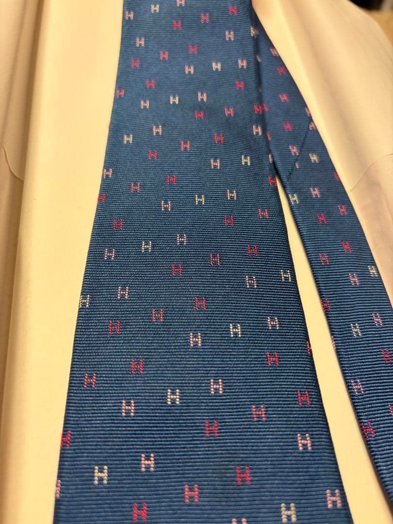 HERMES ネクタイ ブルー ショッパー付き