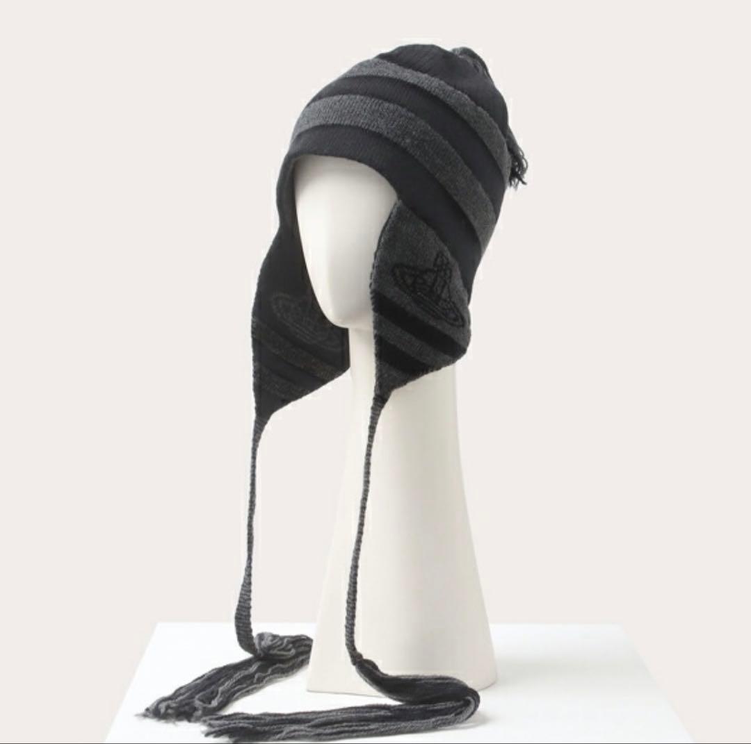 Vivienne Westwood ORB フラップ付ワッチ ニット帽 ブラック