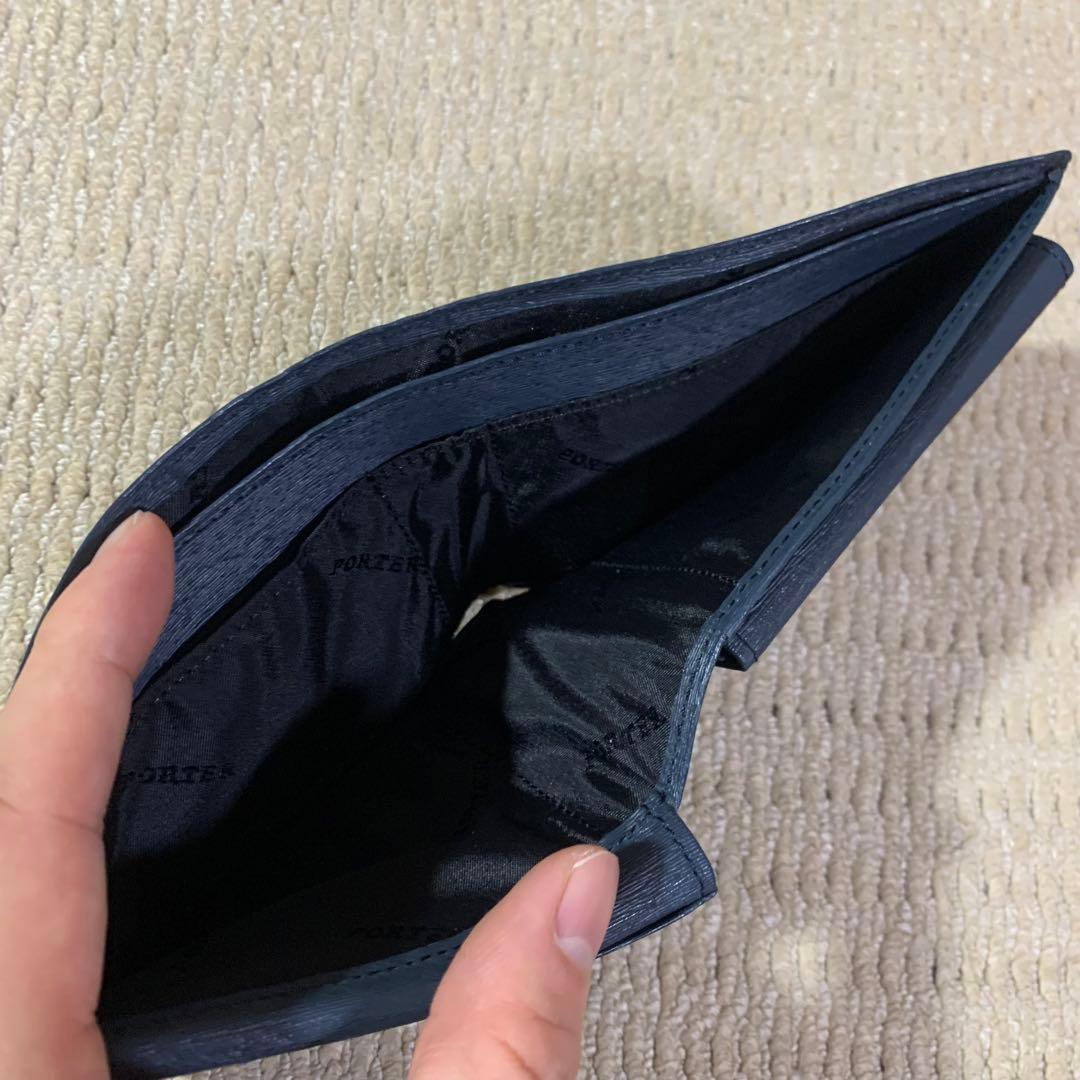 極美品　PORTER ポーター　カレント　二つ折り財布　内タブ　紺　ブルー