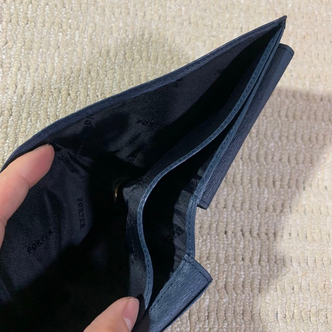 極美品　PORTER ポーター　カレント　二つ折り財布　内タブ　紺　ブルー