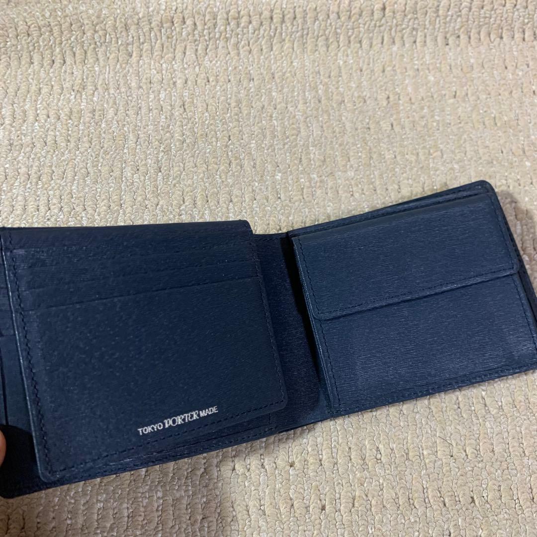極美品　PORTER ポーター　カレント　二つ折り財布　内タブ　紺　ブルー