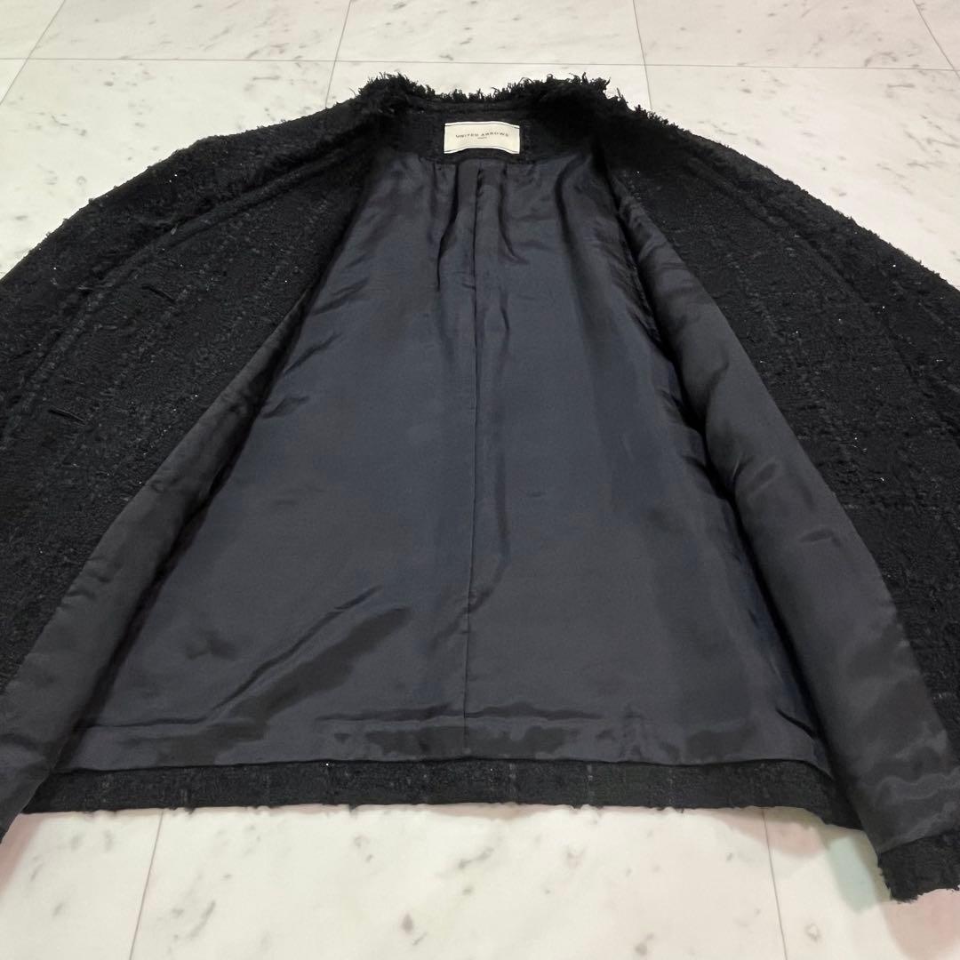 ユナイテッドアローズ ファンシー ツイード ノーカラージャケット Vネック