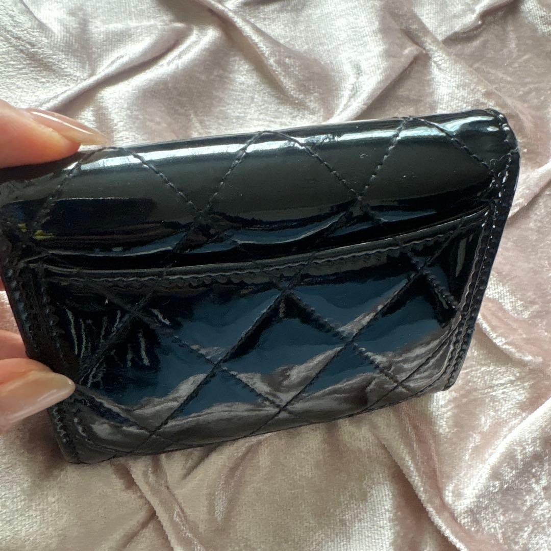CHANEL パテント ケース ミニウォレット ブラック