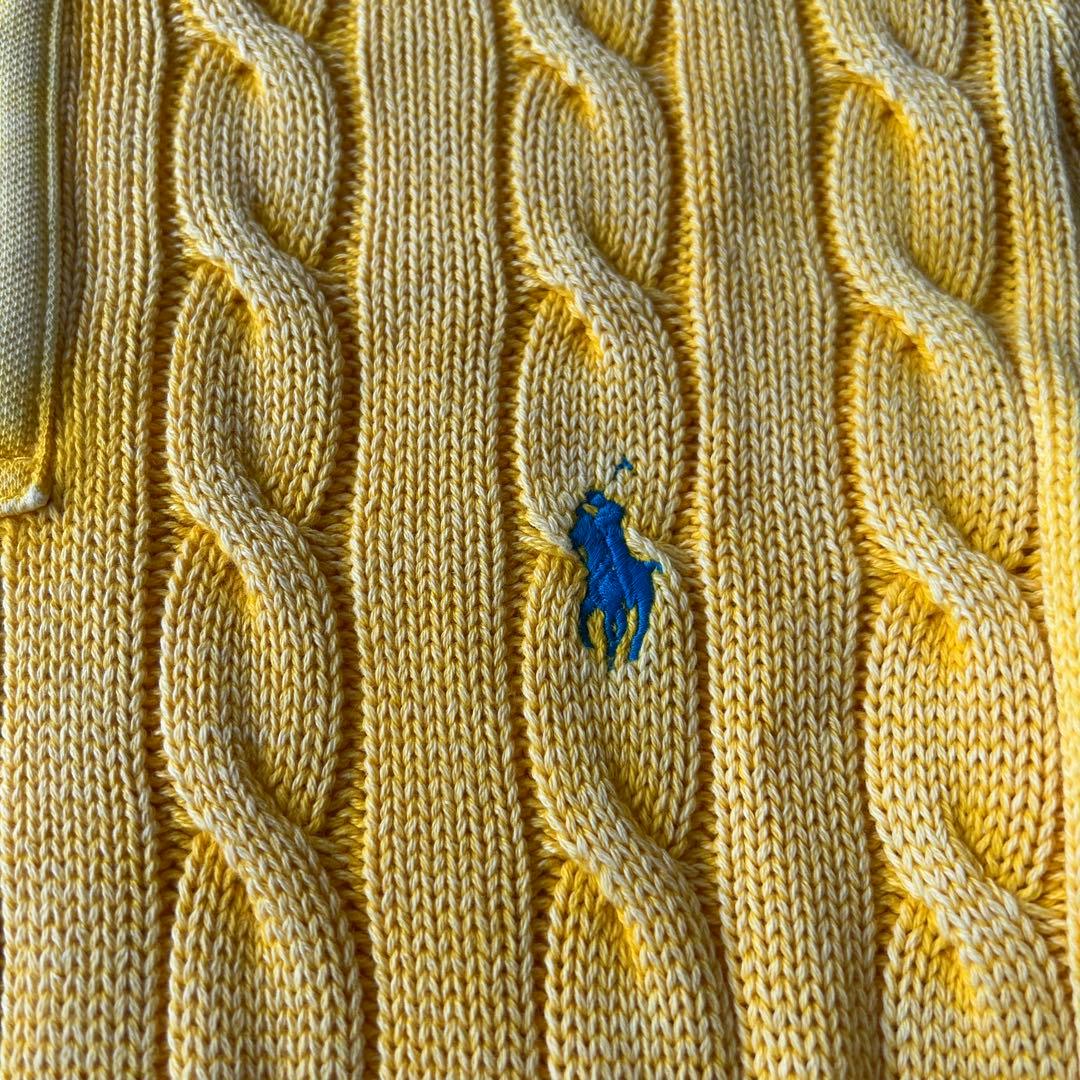 ポロラルフローレン ケーブルニットポロシャツ L イエロー ウォッシュ加工