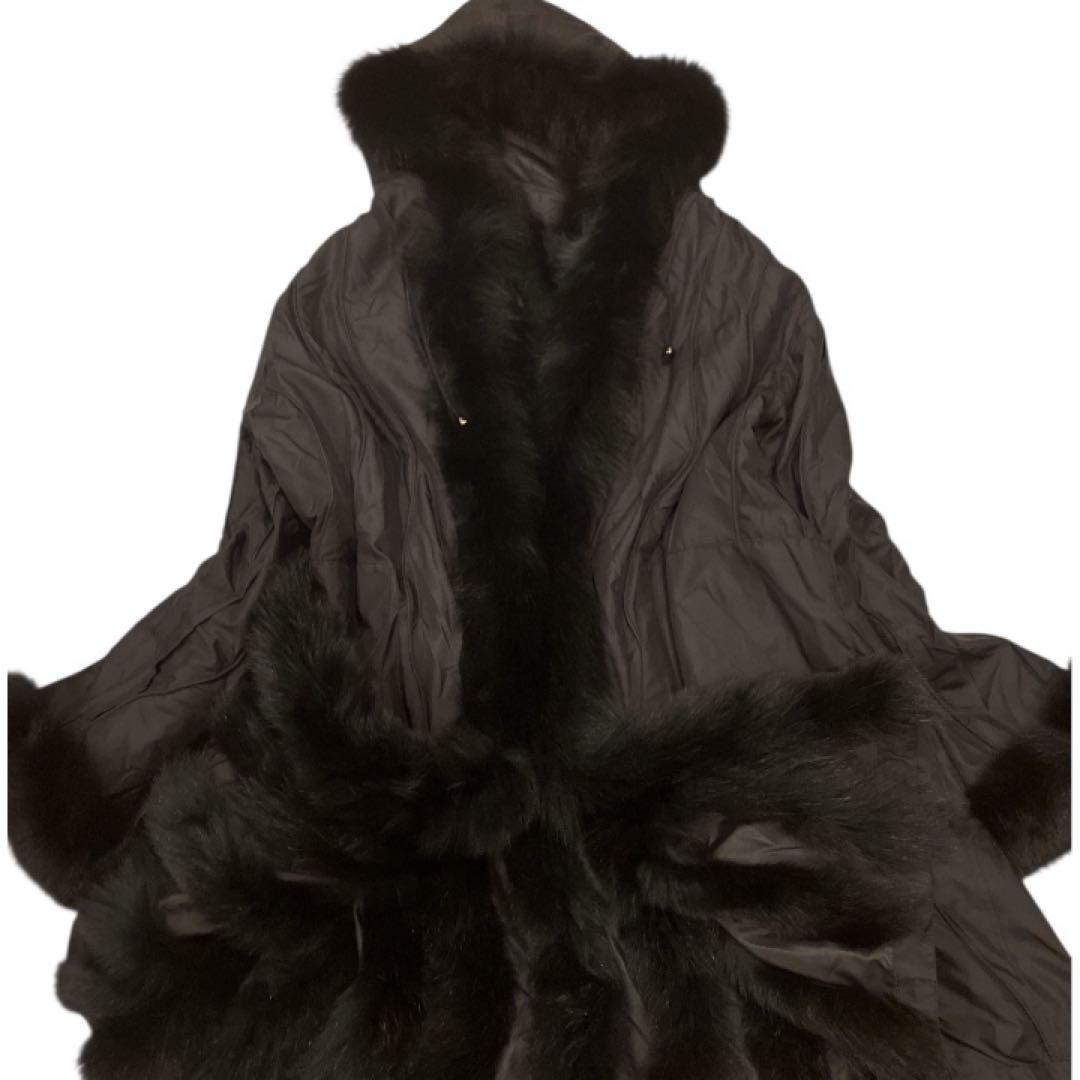 美品　総シルク&フォックスファー　リバーシブル　フード付きロングコート　高級感