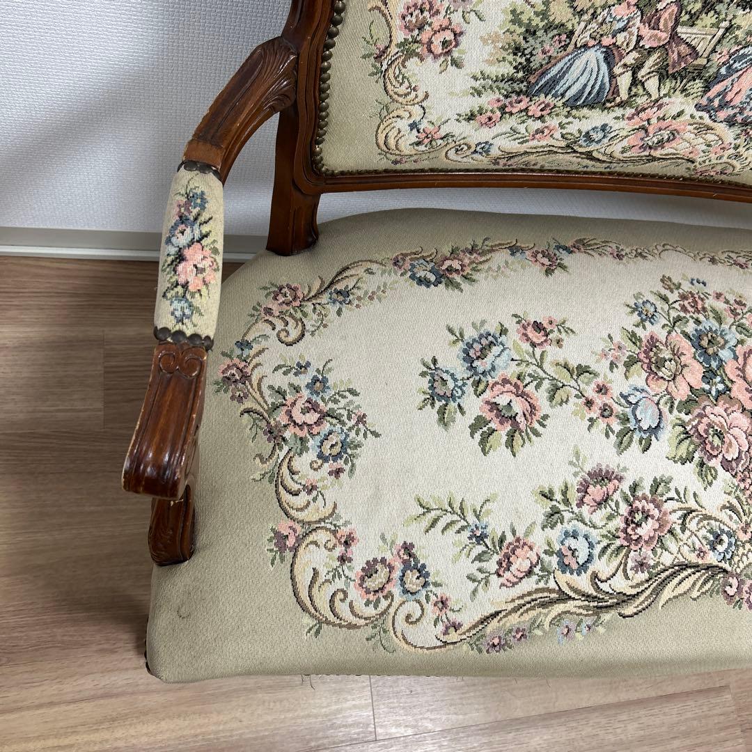 イタリア製【ゴブラン織】猫脚 ベンチソファ 2人掛け アンティーク 販売１月まで