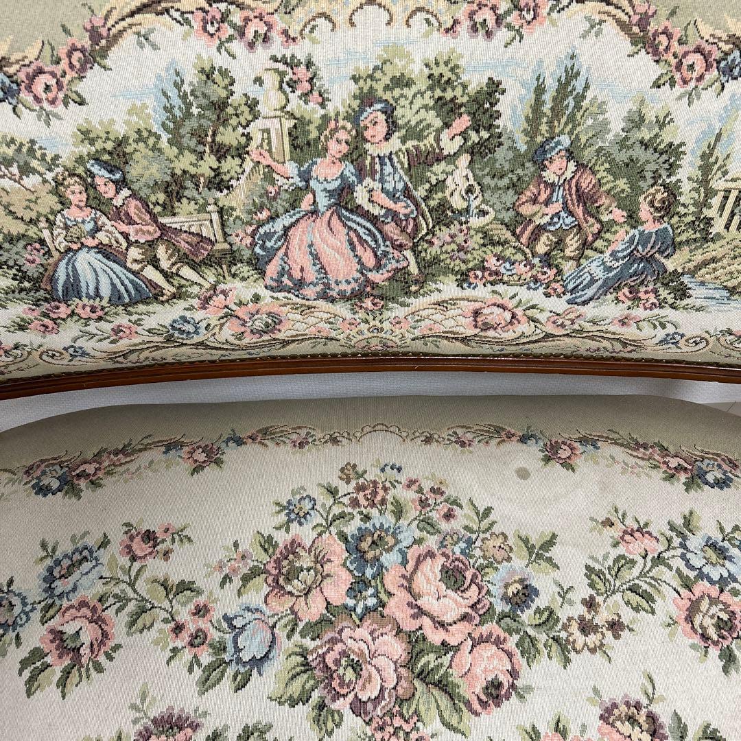 イタリア製【ゴブラン織】猫脚 ベンチソファ 2人掛け アンティーク 販売１月まで