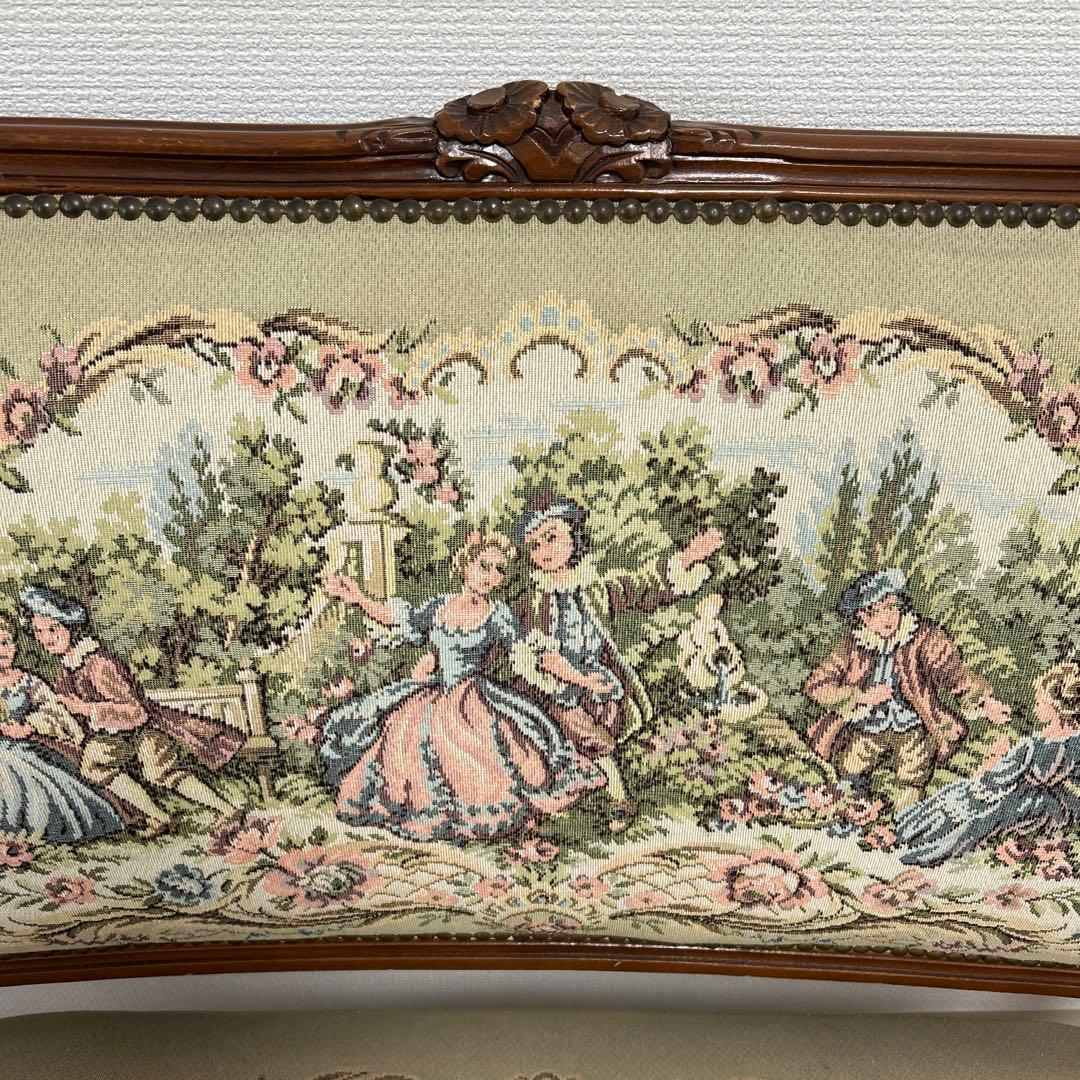 イタリア製【ゴブラン織】猫脚 ベンチソファ 2人掛け アンティーク 販売１月まで