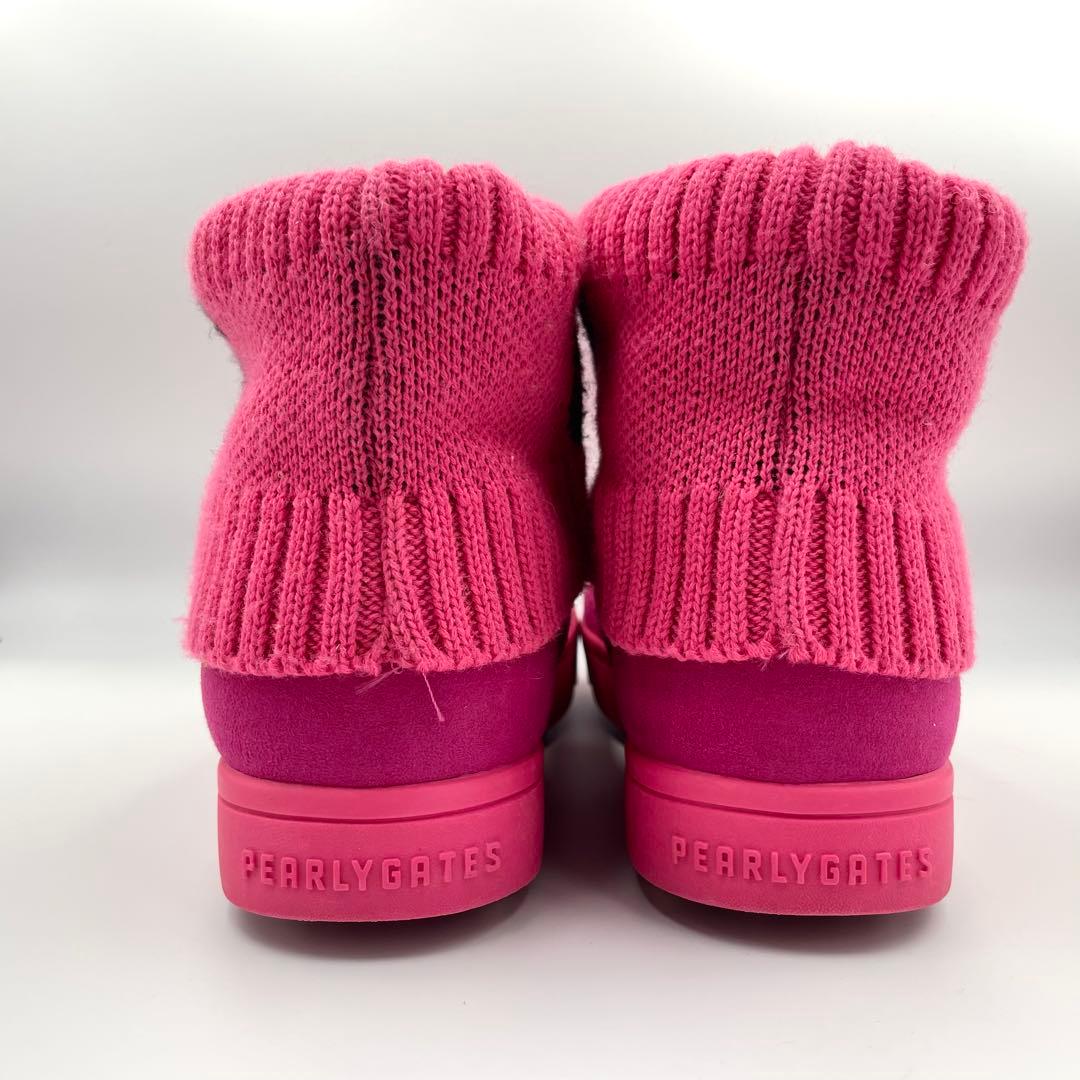 美品★パーリーゲイツ　ヌバック×リブニット　ショートブーツ　ピンク系　23cm