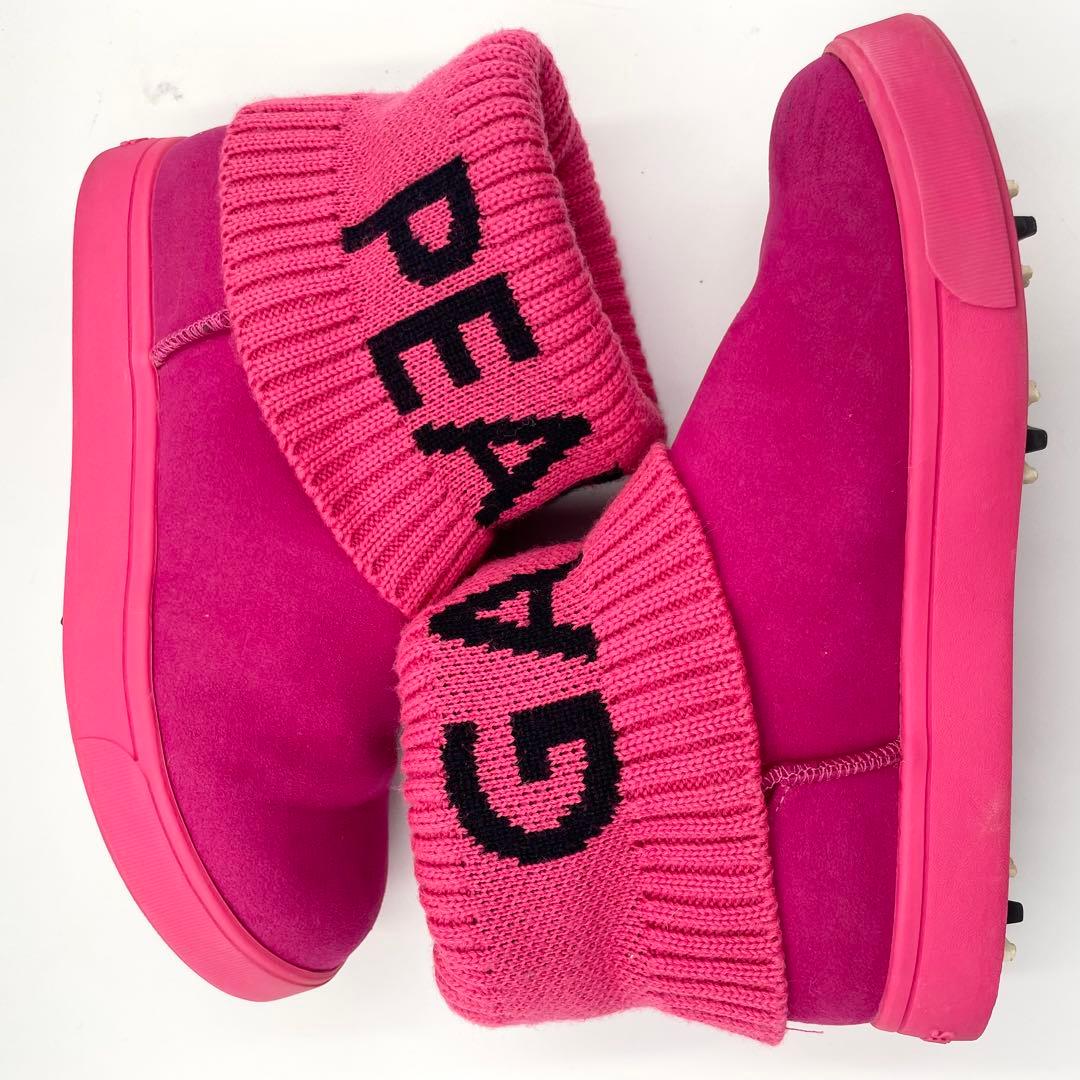 美品★パーリーゲイツ　ヌバック×リブニット　ショートブーツ　ピンク系　23cm