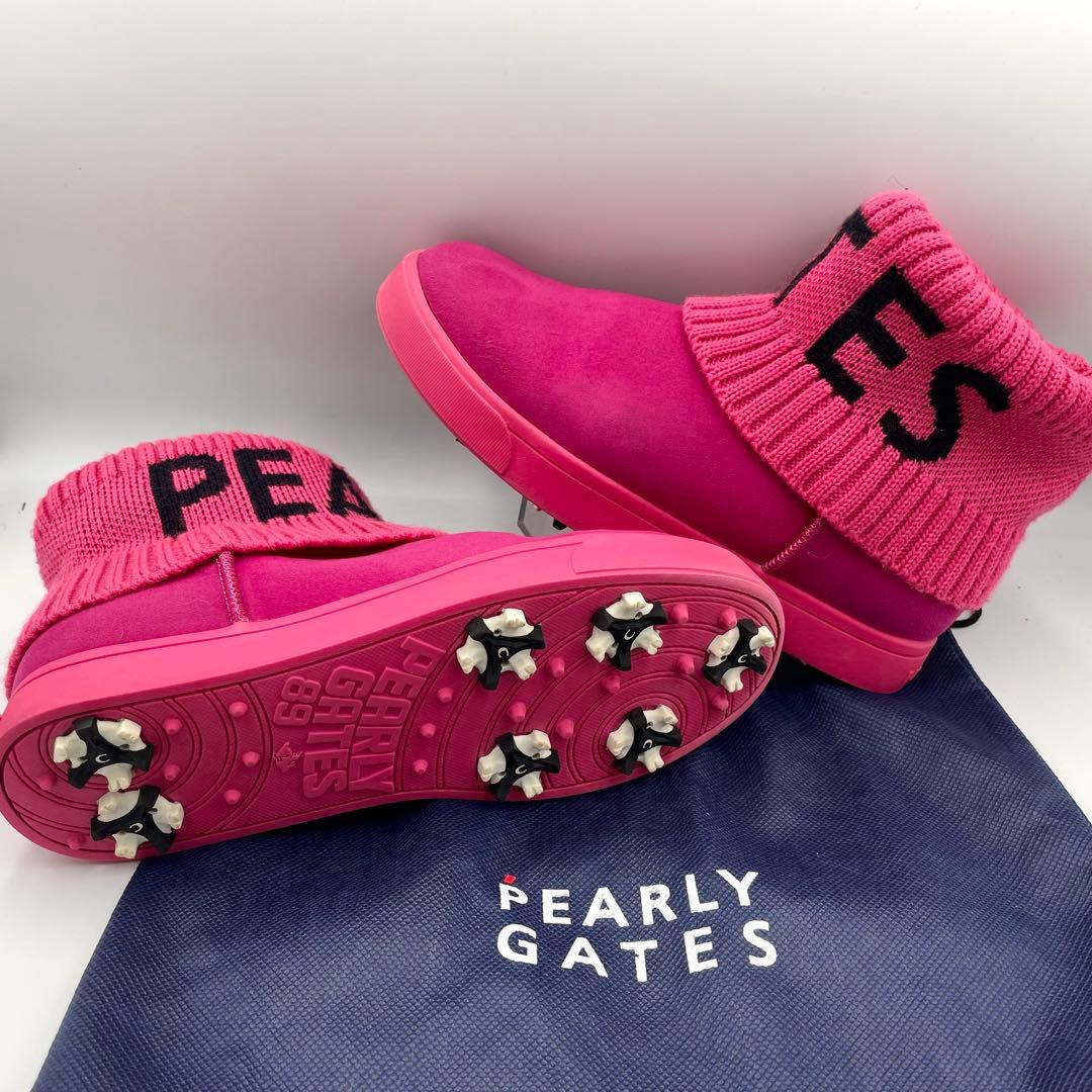 美品★パーリーゲイツ　ヌバック×リブニット　ショートブーツ　ピンク系　23cm