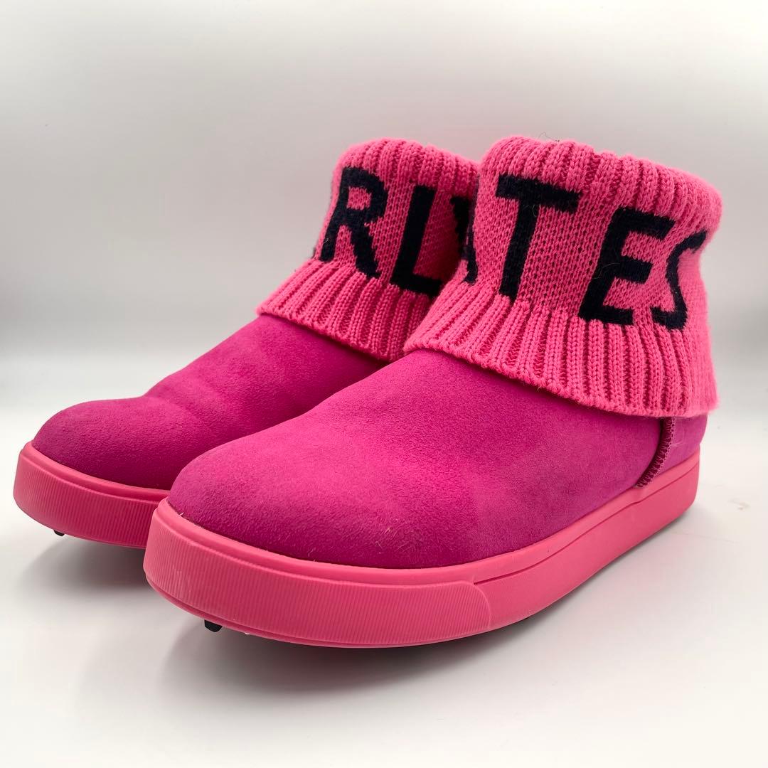 美品★パーリーゲイツ　ヌバック×リブニット　ショートブーツ　ピンク系　23cm