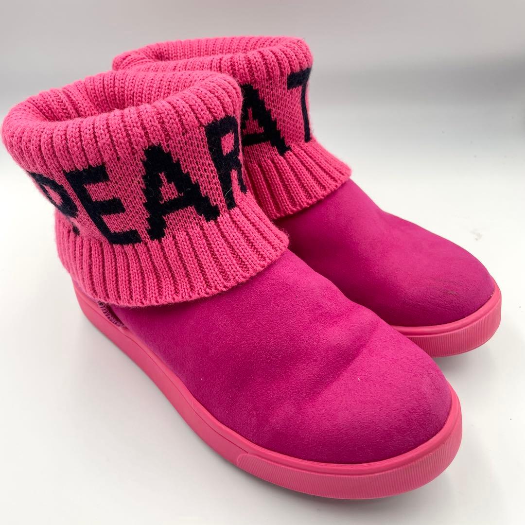 美品★パーリーゲイツ　ヌバック×リブニット　ショートブーツ　ピンク系　23cm