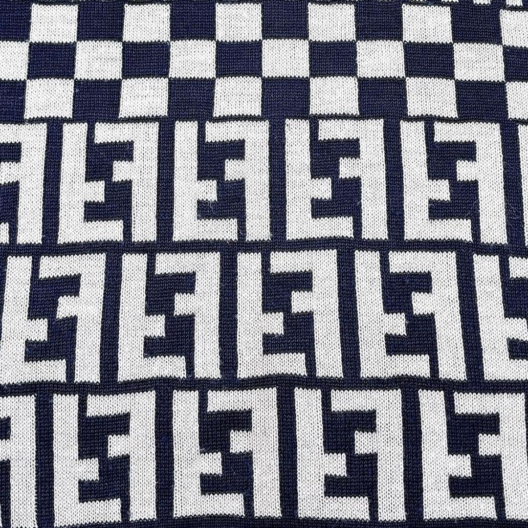 FENDIフェンディ ズッカ柄 ウール マフラー イタリア製 ネイビー 男女兼用