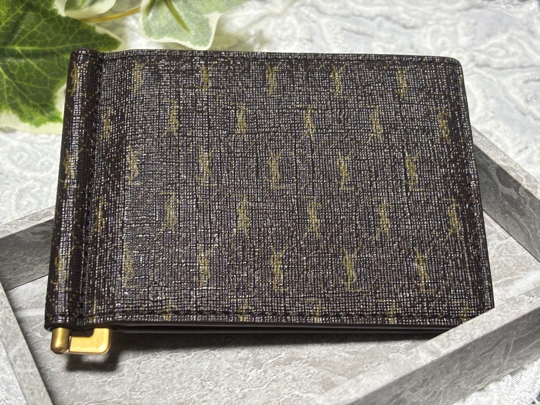 サンローラン レザー マネークリップ 総柄 YSL