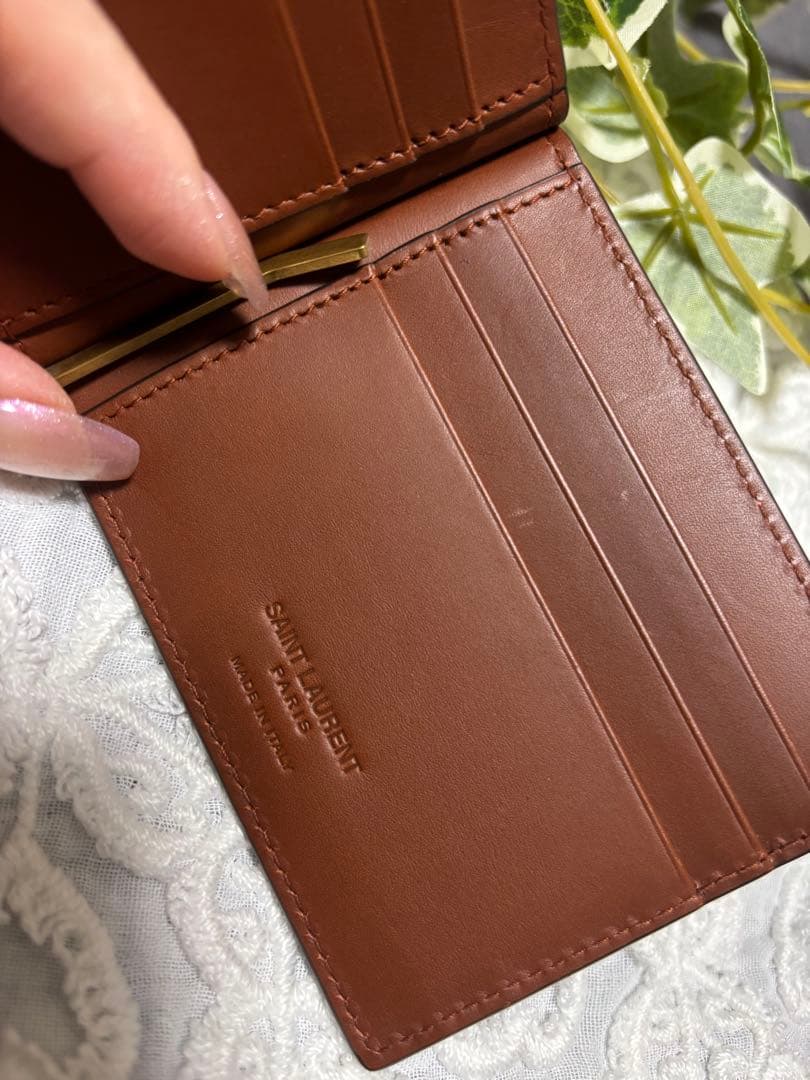 サンローラン レザー マネークリップ 総柄 YSL