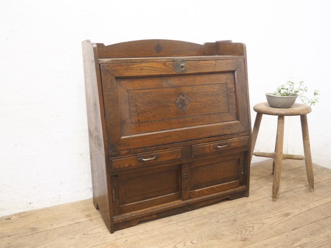 1132 アンティーク　ライティングデスク　帳場机　テーブル　収納棚　レトロ