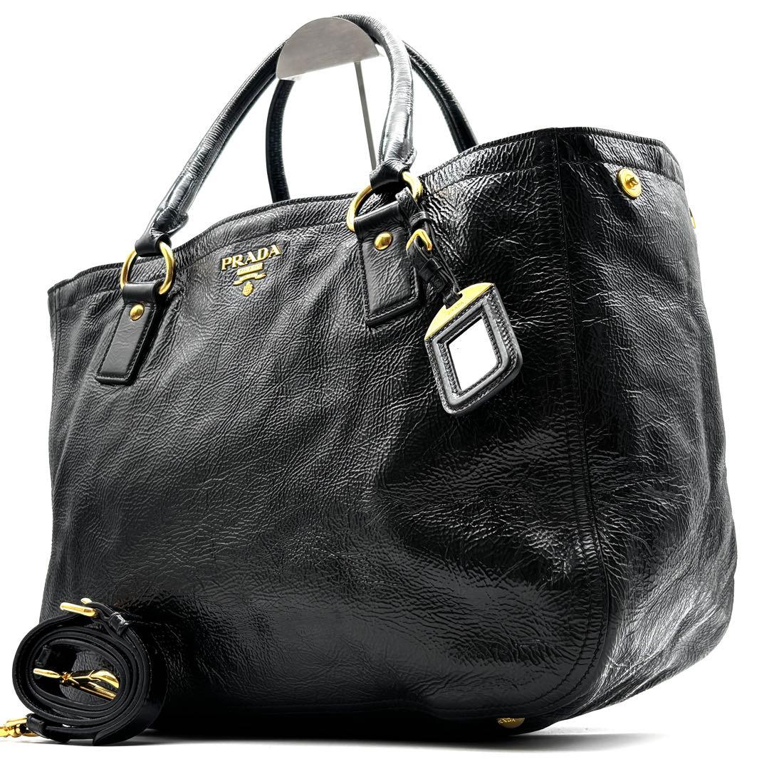 美品 プラダ 2way ショルダーバッグ トートバッグ ロゴ A4可 白タグ 黒