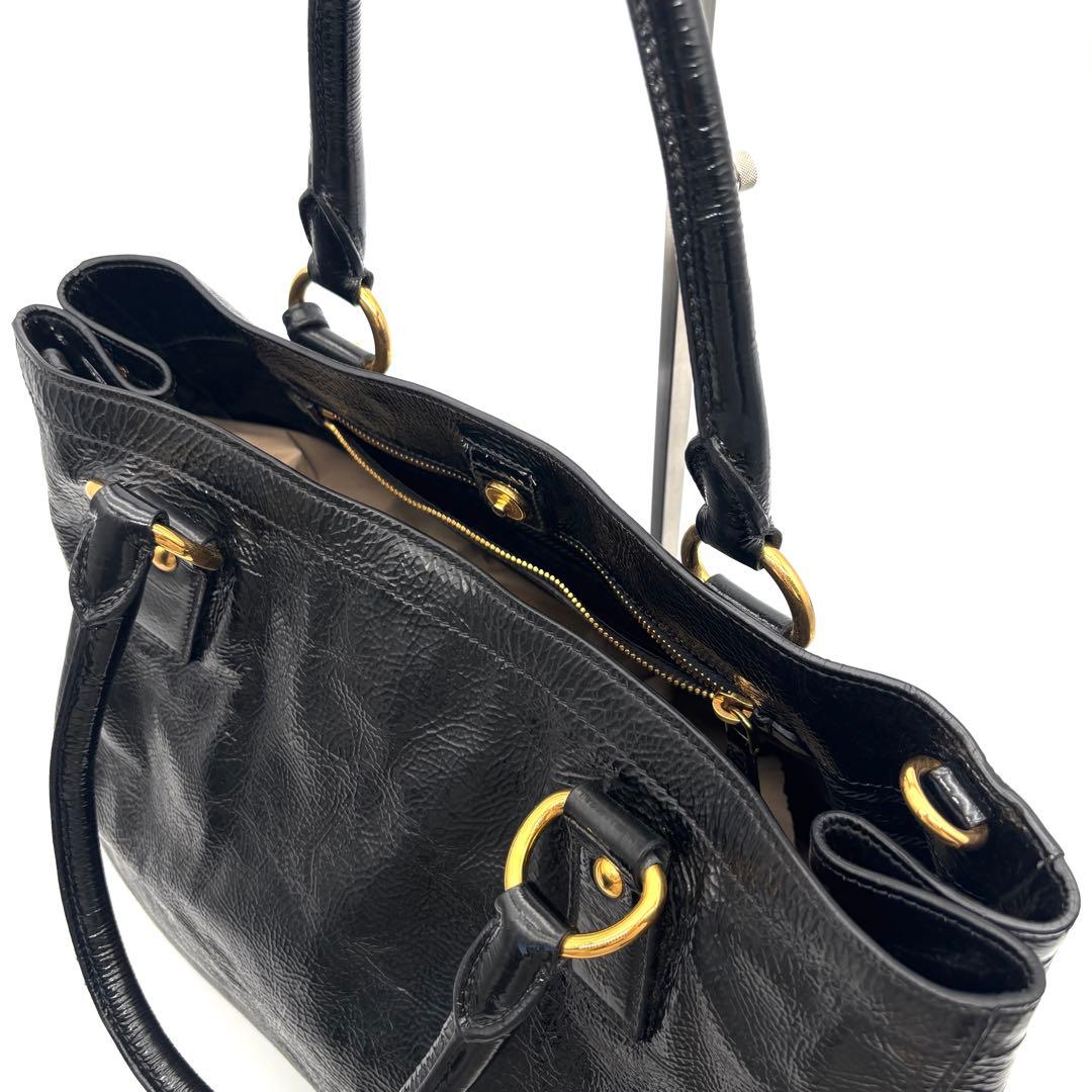 美品 プラダ 2way ショルダーバッグ トートバッグ ロゴ A4可 白タグ 黒