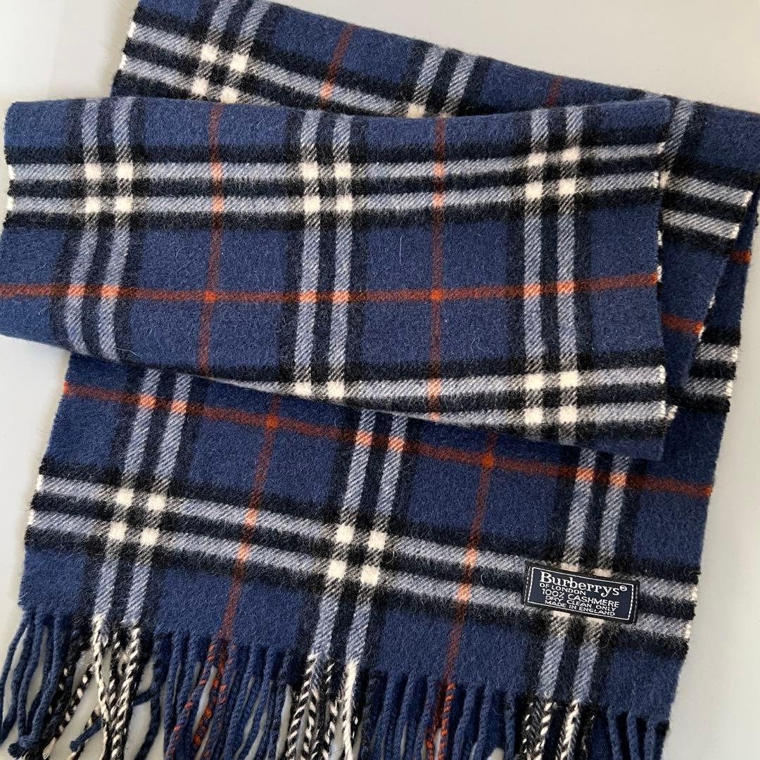 希少✨ Burberrys バーバリーズ カシミヤ マフラー ノバチェック 青