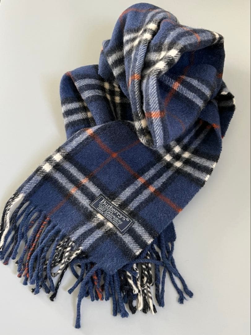 希少✨ Burberrys バーバリーズ カシミヤ マフラー ノバチェック 青