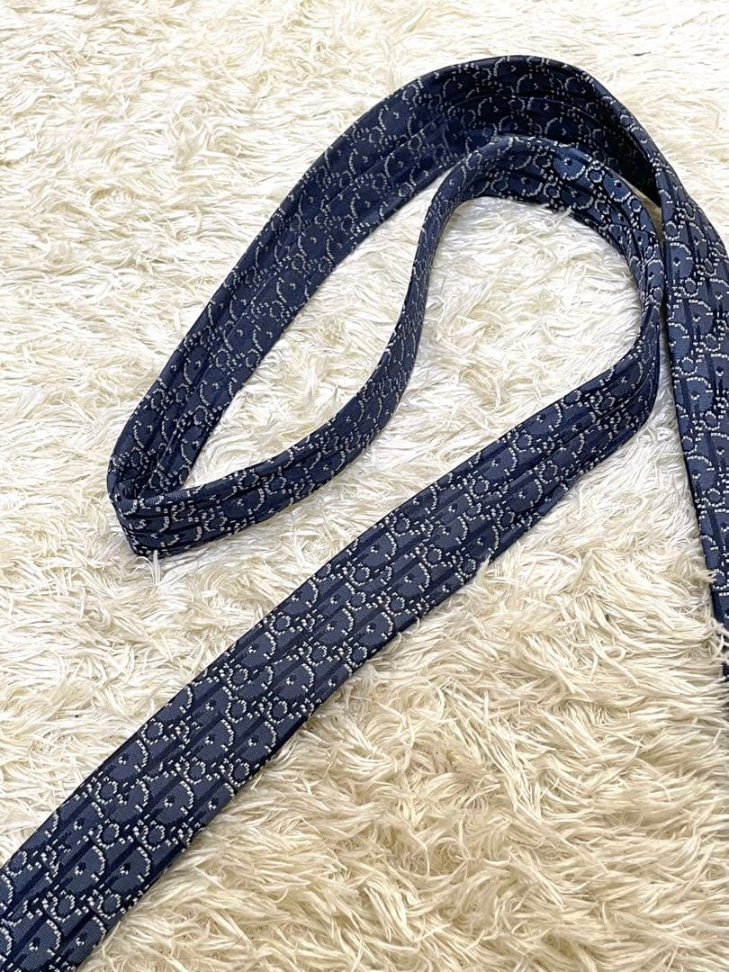 DIOR ディオール　ネクタイ　総柄　トロッター　オブリーク　ネイビー　シルク