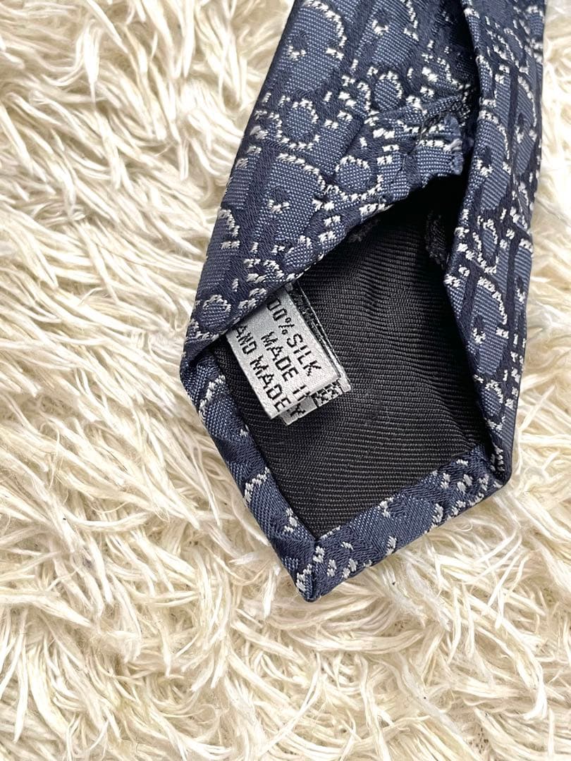 DIOR ディオール　ネクタイ　総柄　トロッター　オブリーク　ネイビー　シルク