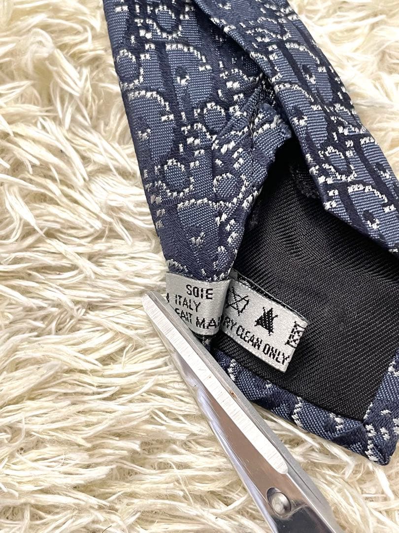 DIOR ディオール　ネクタイ　総柄　トロッター　オブリーク　ネイビー　シルク