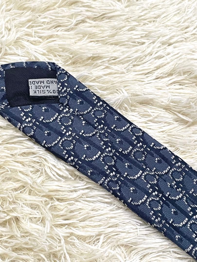 DIOR ディオール　ネクタイ　総柄　トロッター　オブリーク　ネイビー　シルク