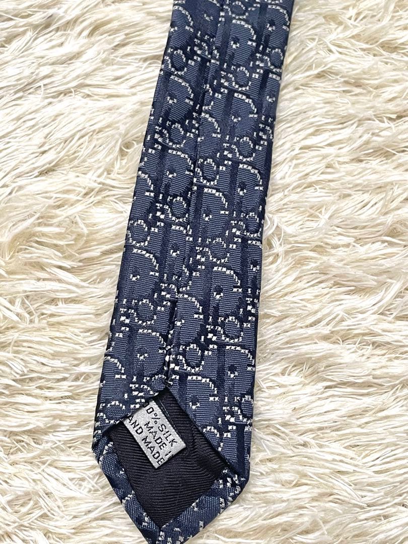 DIOR ディオール　ネクタイ　総柄　トロッター　オブリーク　ネイビー　シルク