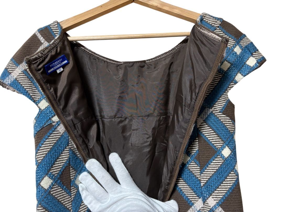 BURBERRY BLUE LABELウールツイードチェック半袖ワンピース