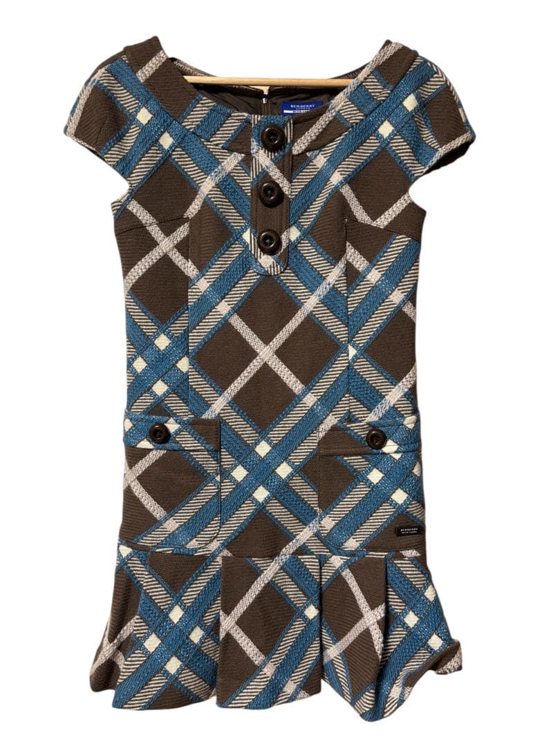 BURBERRY BLUE LABELウールツイードチェック半袖ワンピース