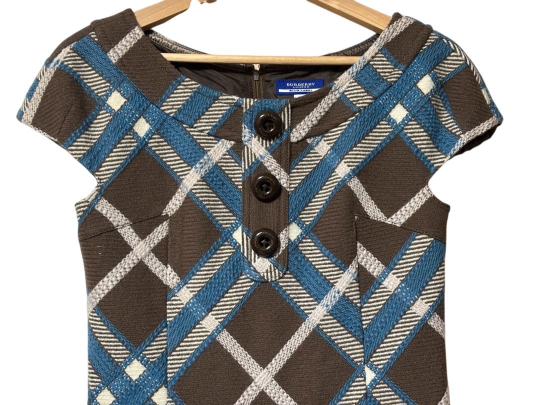 BURBERRY BLUE LABELウールツイードチェック半袖ワンピース