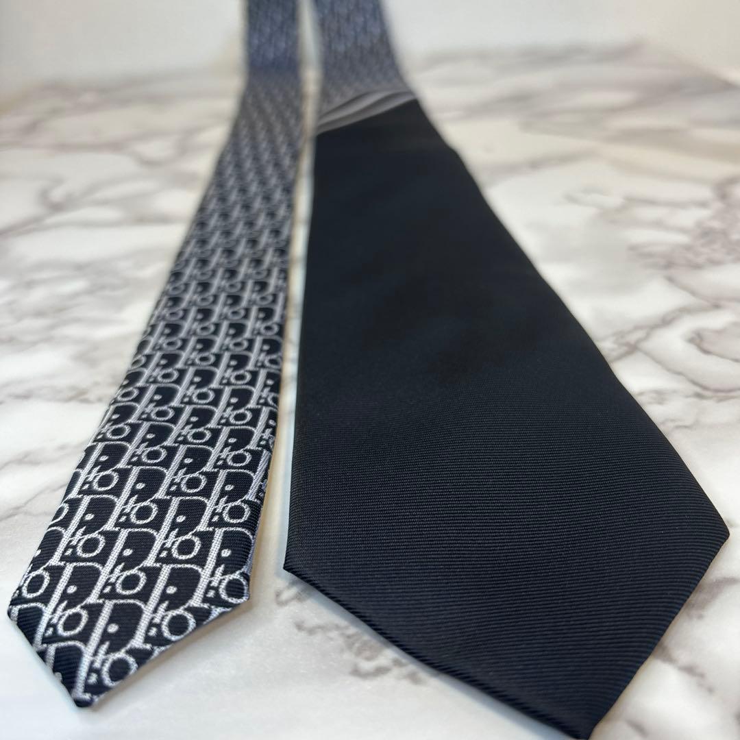 【極極美品✨】DIOR ネクタイ　ブラック　黒色　オブリーク柄　　シルバー　銀色