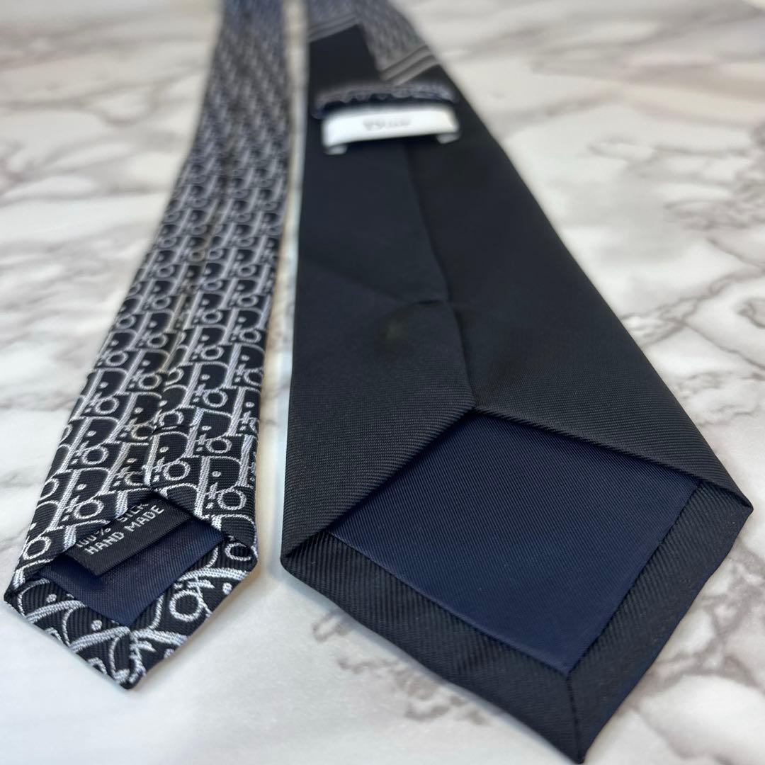 【極極美品✨】DIOR ネクタイ　ブラック　黒色　オブリーク柄　　シルバー　銀色