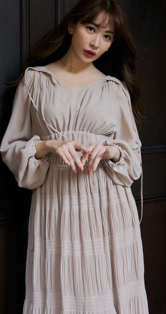 ワンピース Majolica Pleated Chiffon Long Dress