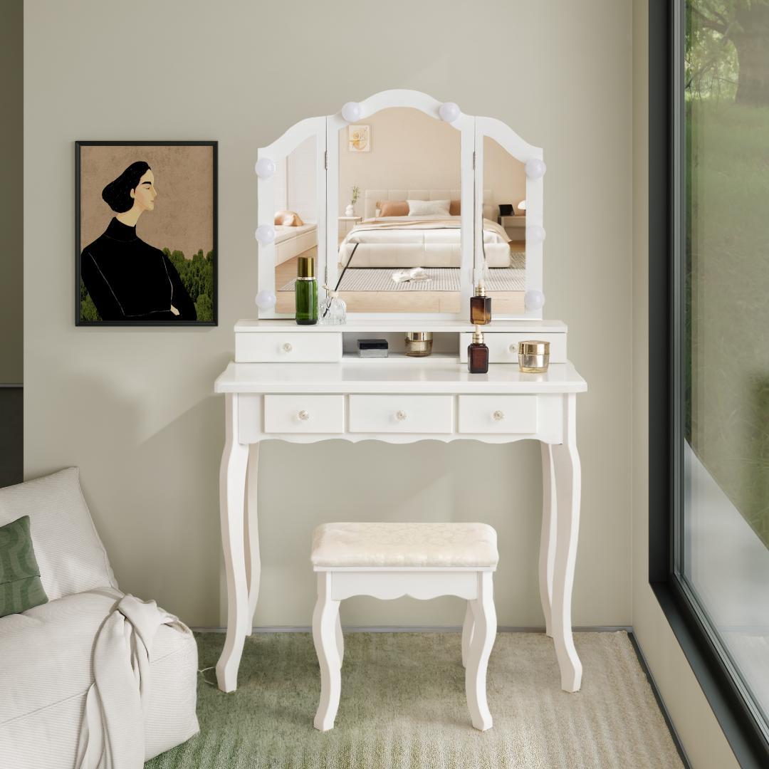 ラスト1点！ドレッサー 化粧台 テーブル 鏡台 ライト付き コンセント付き