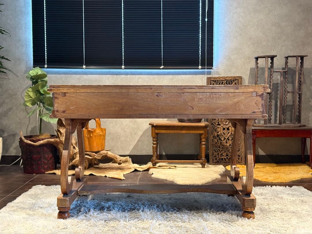 英国　アンティーク　ウッドデスク　スリランカ　ライティングデスク　ブラウン　ns