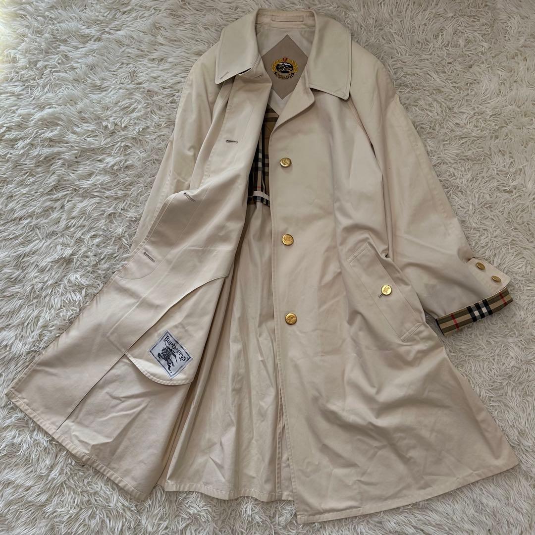 白タグ バーバリーズ ステンカラーコート 金ボタン アーカイブ刺繍 ノバチェック