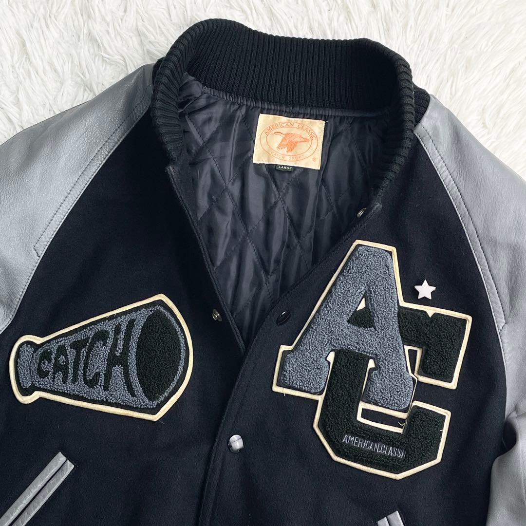 90s ヴィンテージ 好配色 袖レザー スタジャン サガラワッペン キルティング