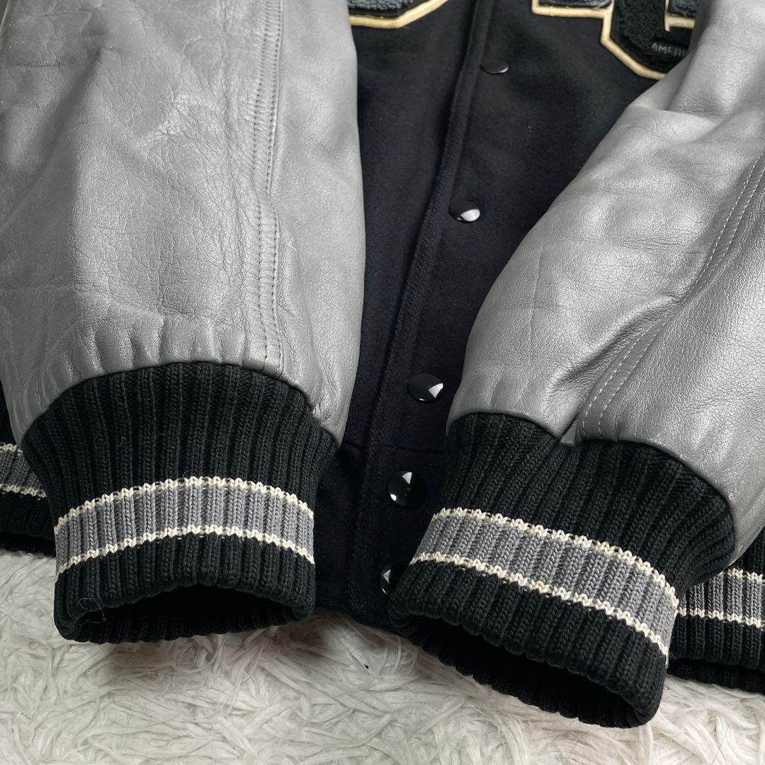 90s ヴィンテージ 好配色 袖レザー スタジャン サガラワッペン キルティング