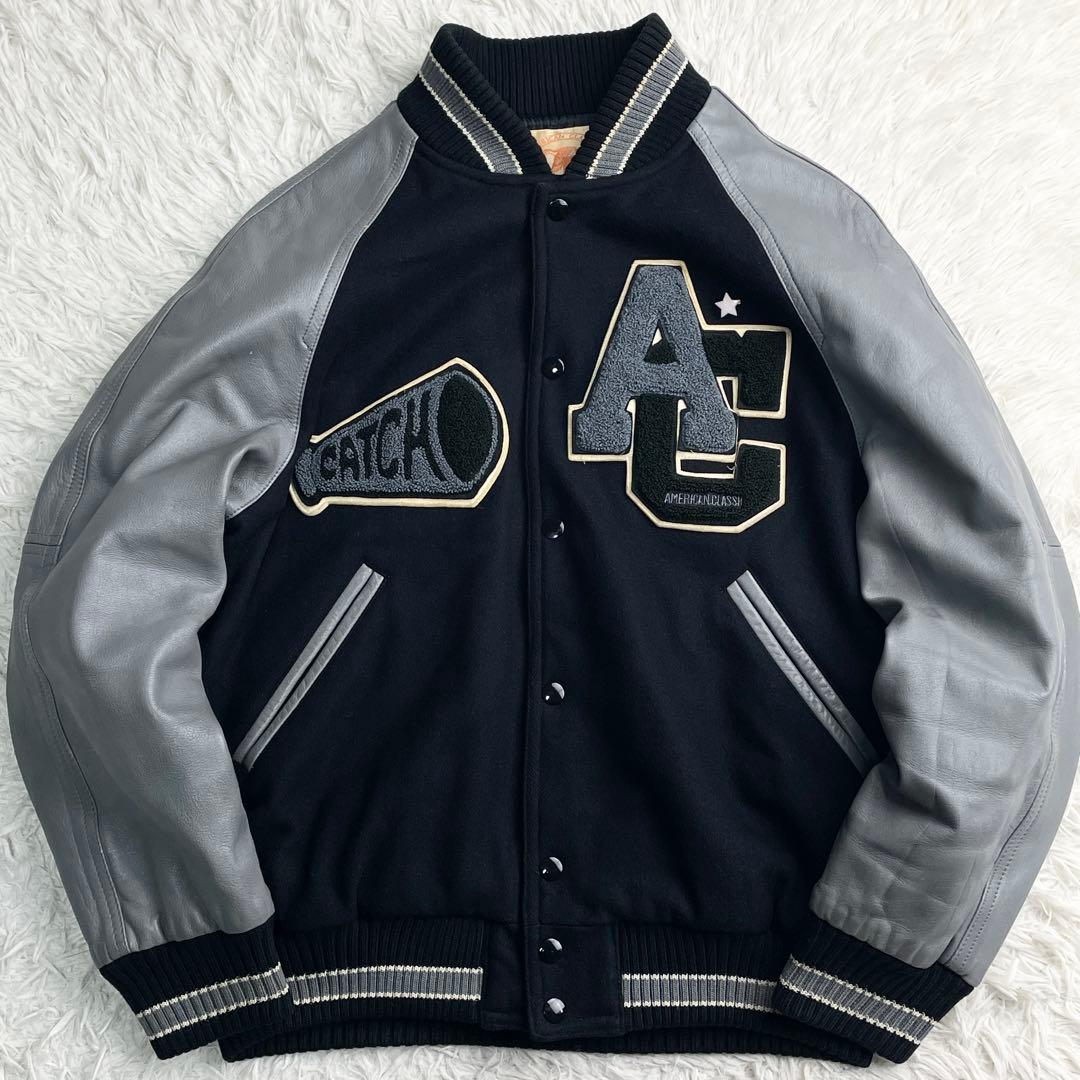 90s ヴィンテージ 好配色 袖レザー スタジャン サガラワッペン キルティング