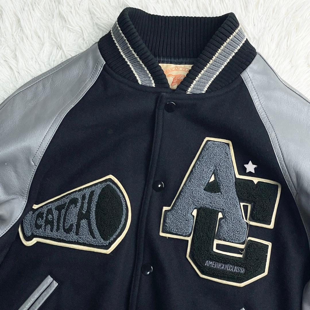 90s ヴィンテージ 好配色 袖レザー スタジャン サガラワッペン キルティング