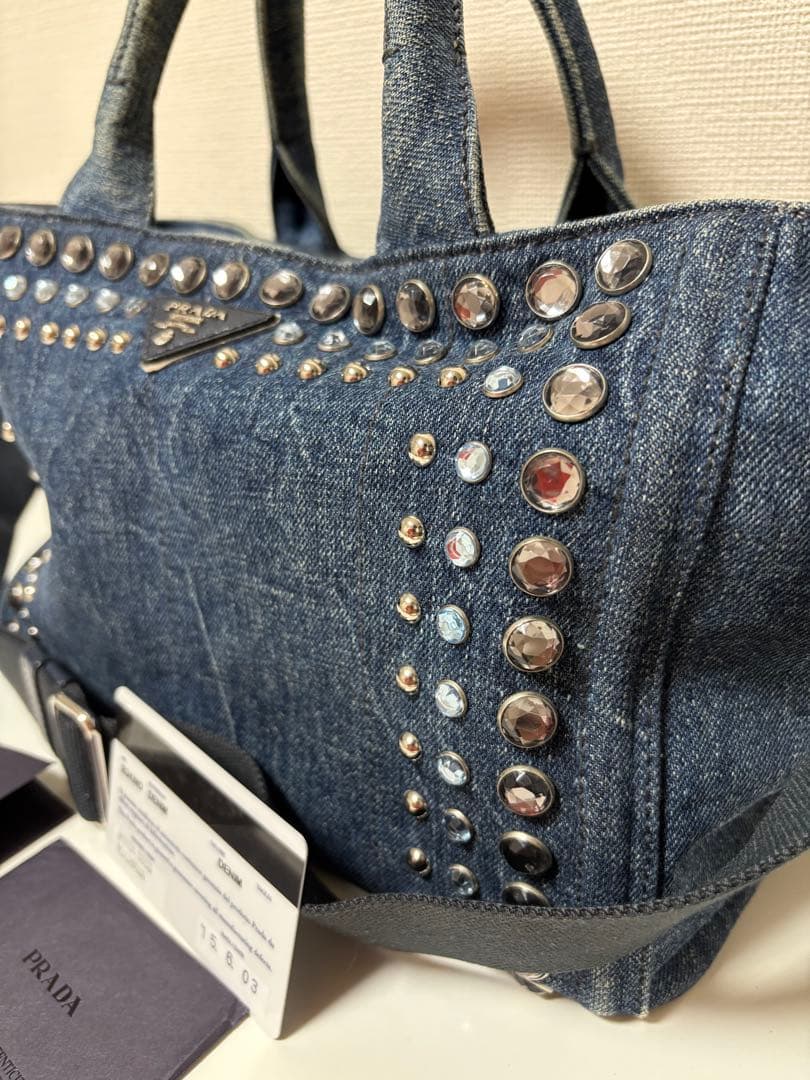 ギャランティ付‼️PRADAプラダ カナパ トートバッグ B2439○ デニム生地