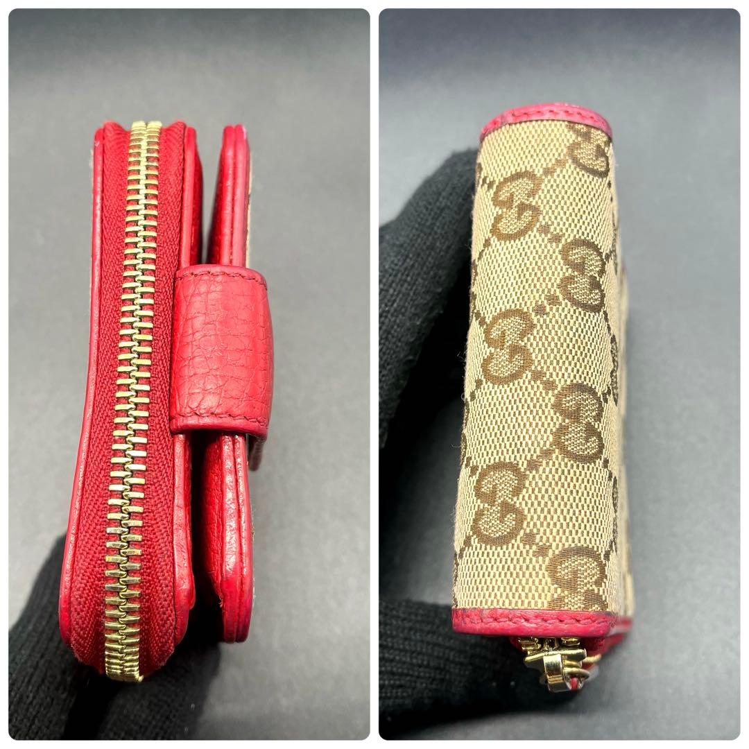 美品✨GUCCI グッチ 折り財布 GGキャンバス×レザー 赤 346056
