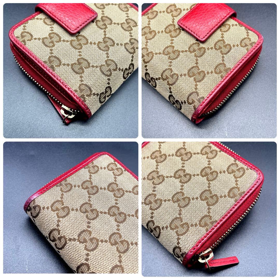 美品✨GUCCI グッチ 折り財布 GGキャンバス×レザー 赤 346056