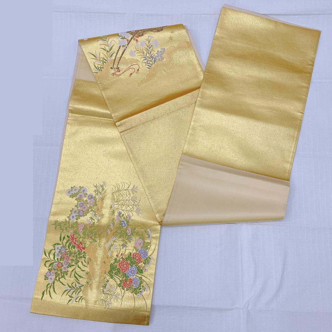 ★4063★ 袋帯 ゴールド お太鼓柄　フォーマル用