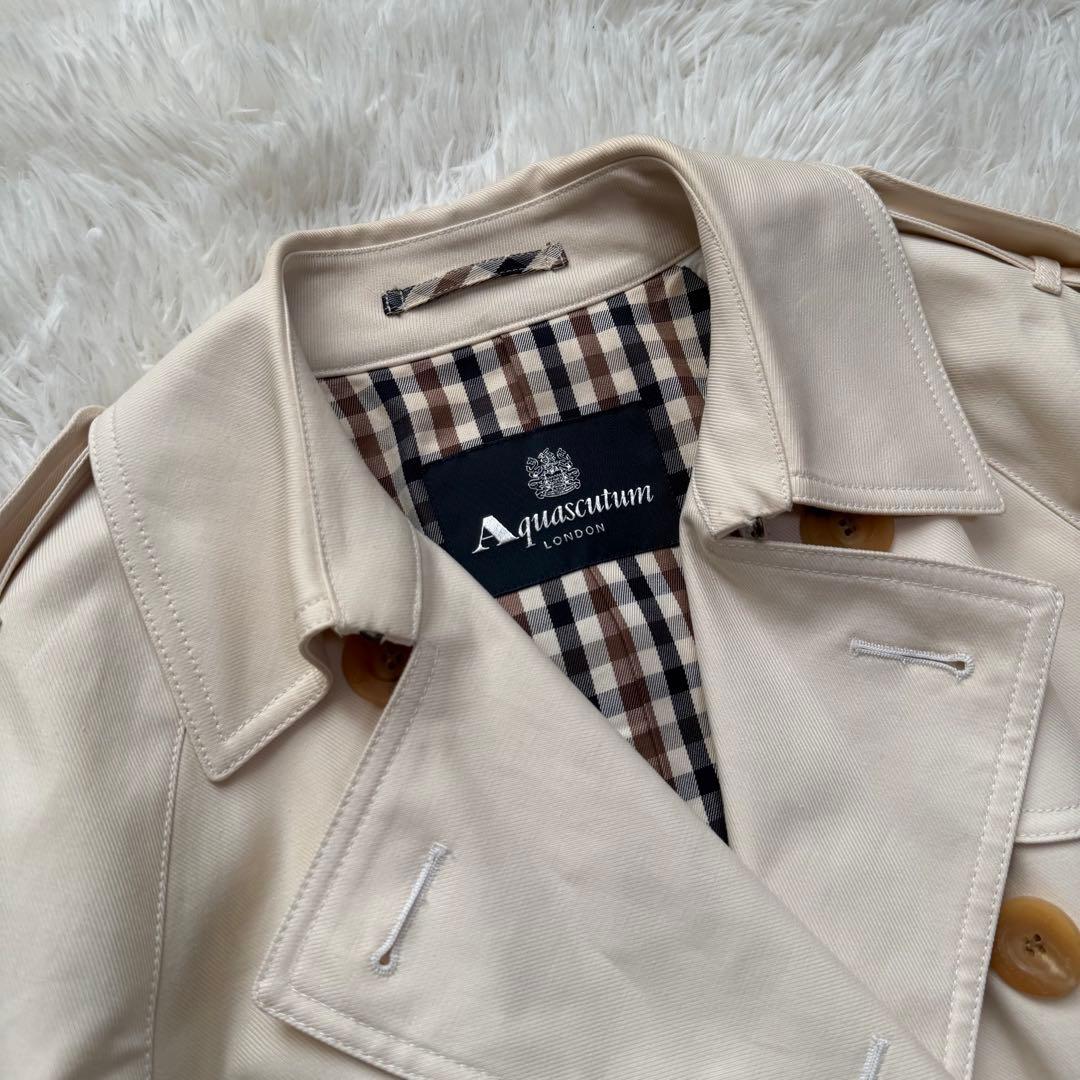 美品Lサイズ相当　アクアスキュータム　ダブルトレンチコート　ロング　チェック