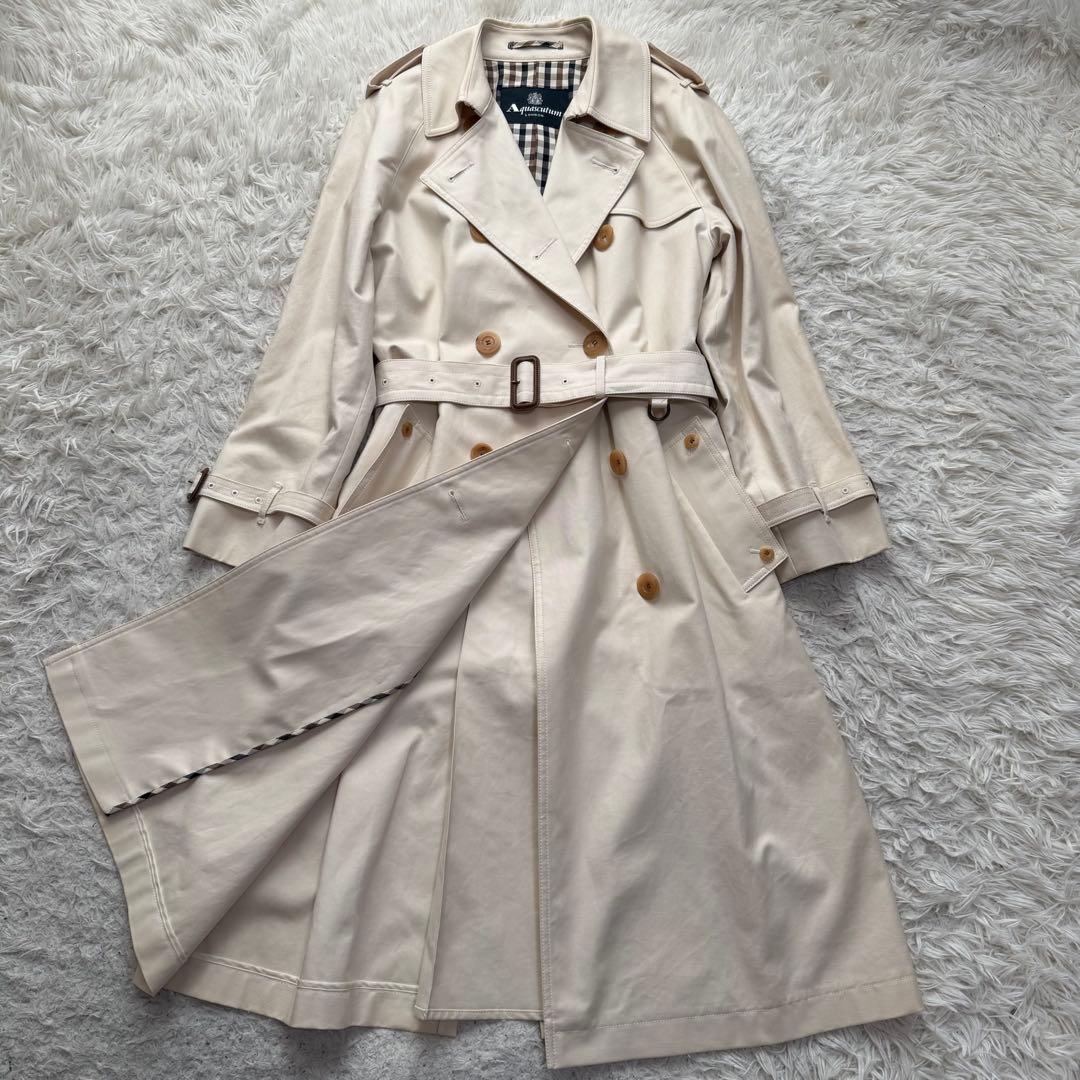 美品Lサイズ相当　アクアスキュータム　ダブルトレンチコート　ロング　チェック