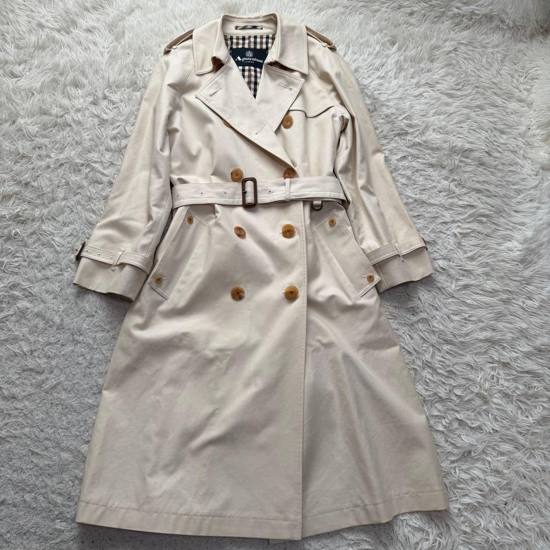 美品Lサイズ相当　アクアスキュータム　ダブルトレンチコート　ロング　チェック